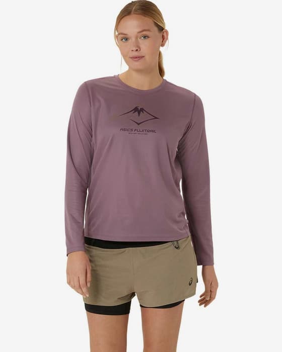 Camiseta ASICS Fujitrail Logo manga larga lila negro mujer