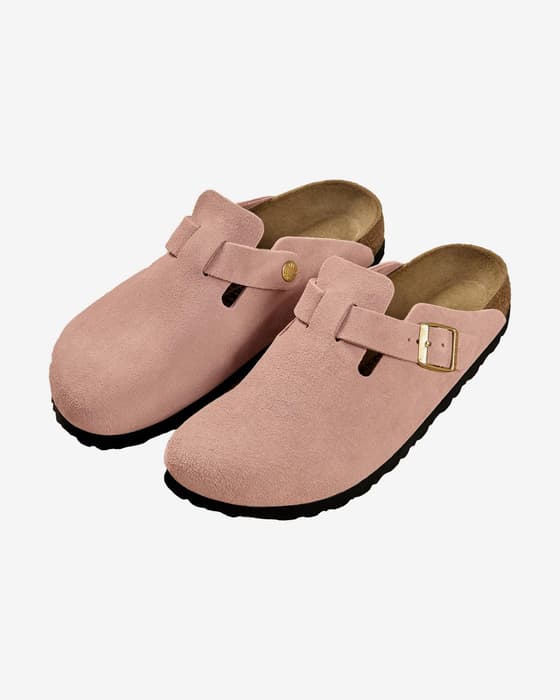 Zuecos Birkenstock Boston Suede Leather Ancho Estrecho rosa claro