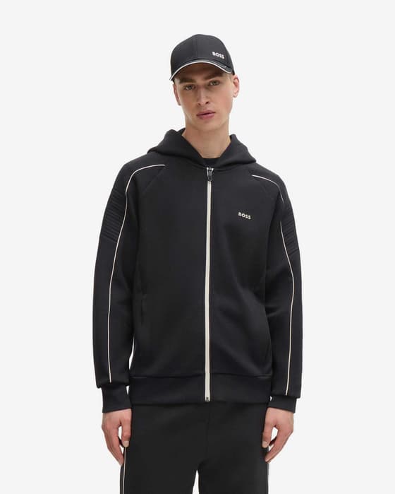 Sudadera con capucha BOSS Green Saggy Full Zip negro puro