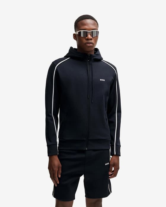 Sudadera con capucha Boss Green Saggy Stripe Full Zip azul marino blanco