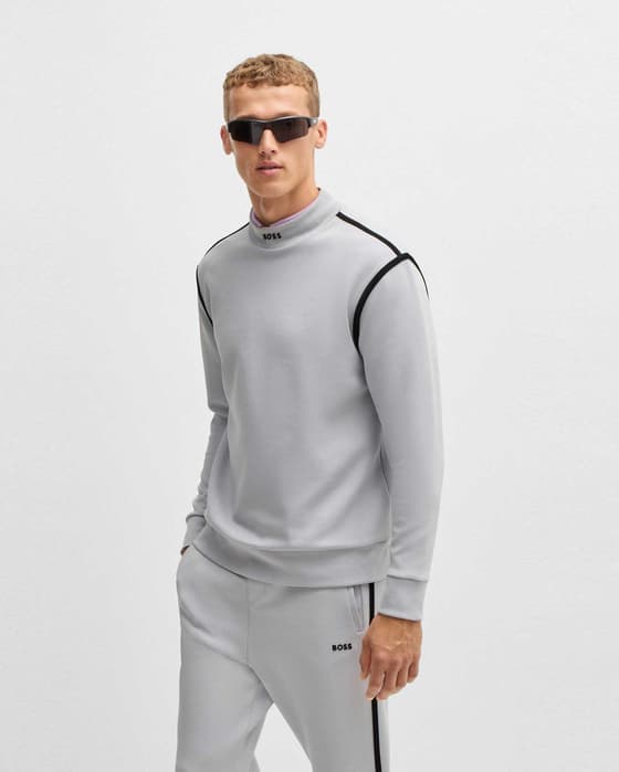Sudadera BOSS Green Silas Tape gris claro negro