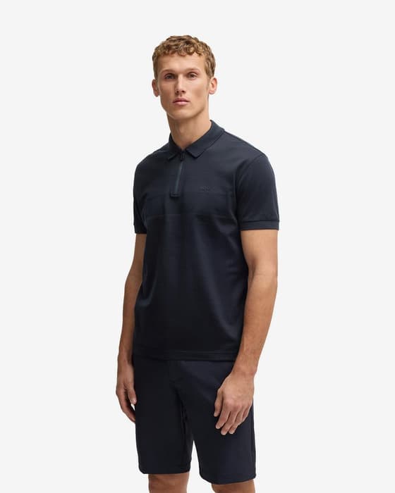 Polo BOSS Green Philix Pima Half Zip manga corta azul marino