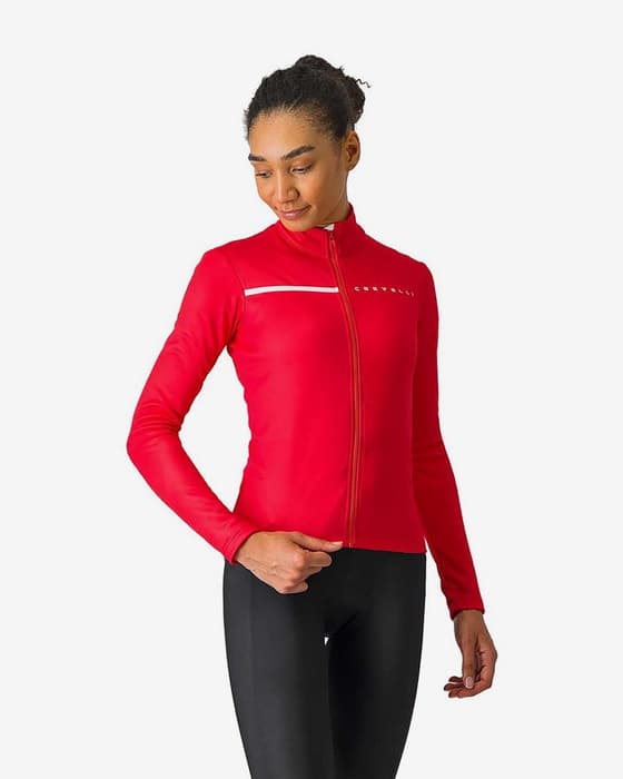 Maillot Castelli Sinergia 2 manche longue rouge foncé blanc femme