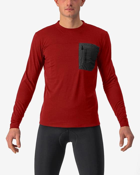 Maillot Castelli Unlimited Merino manche longue rouge foncé noir