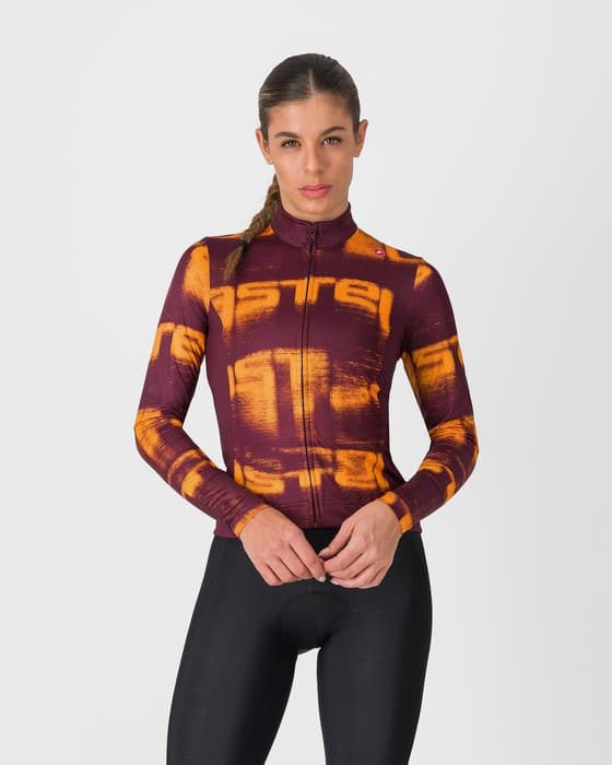 Maillot Castelli Blur Thermal manga larga burdeos naranja mujer