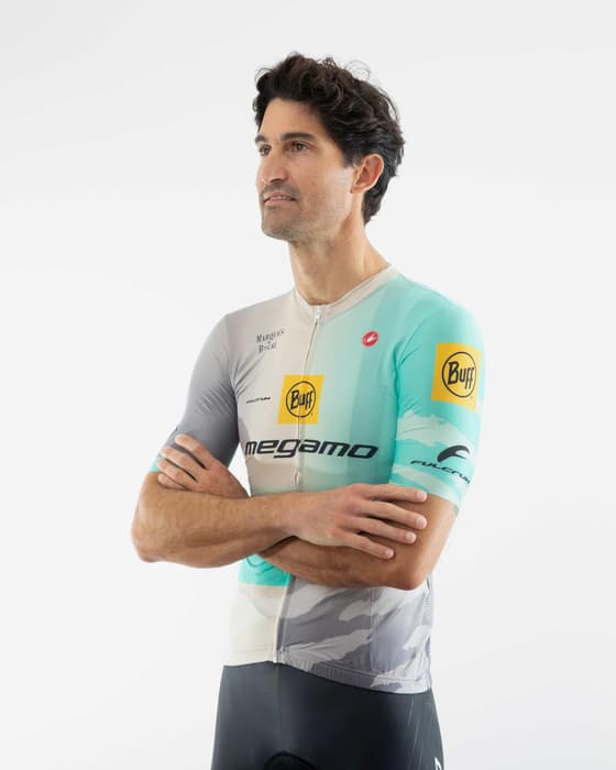 Maillot Castelli Buff Megamo 2025 Competizione 3 manga corta blanco gris turquesa