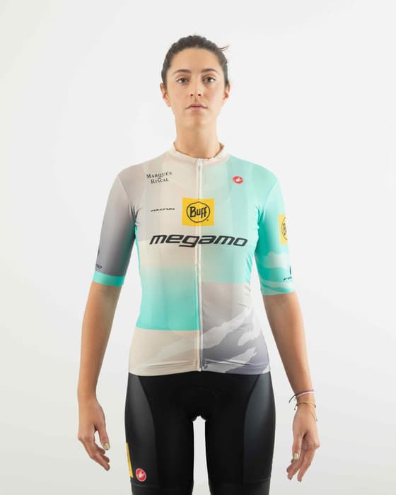 Maillot Castelli Buff Megamo 2025 Competizione 3 manga corta blanco gris turquesa mujer