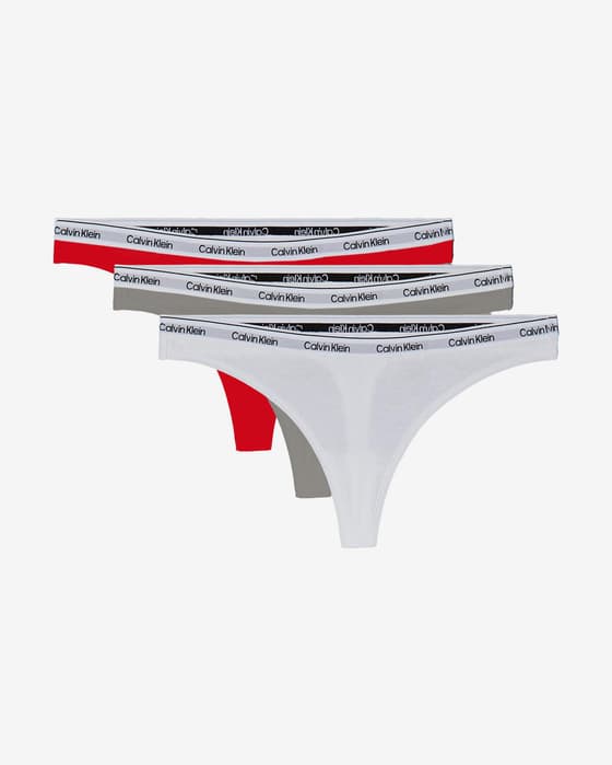 Tanga Calvin Klein Modern Logo blanco gris rojo (3 unidades)