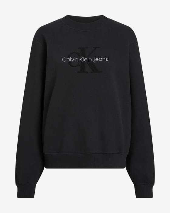 Sudadera Calvin Klein Jeans Chenille Monologo Crew negro puro mujer