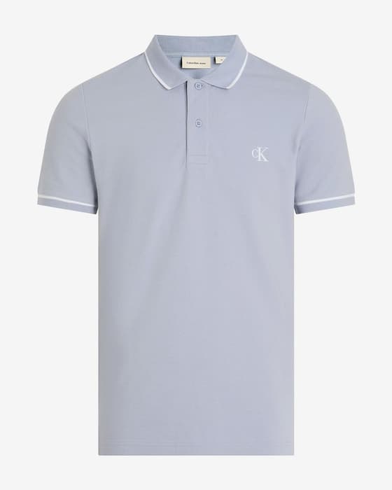 Polo Calvin Klein Jeans Slim manga corta azul claro blanco