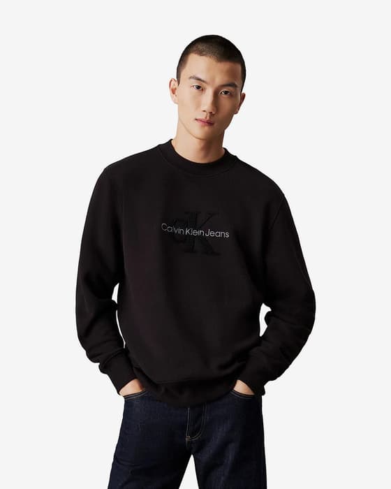 Sudadera Calvin Klein Jeans Chenille Monologo Crew negro puro