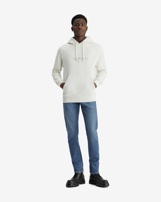 Sudadera con capucha Calvin Klein Jeans Chenille Monologo Crew blanco