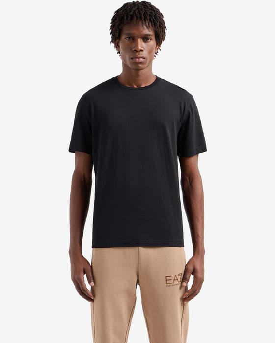 T-Shirt EA7 Logo Metallic Series Kurzarm Schwarz rein