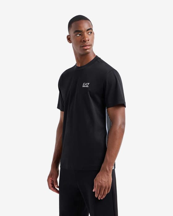 EA7 7 Lines T-Shirt Kurzarm in Rein Schwarz