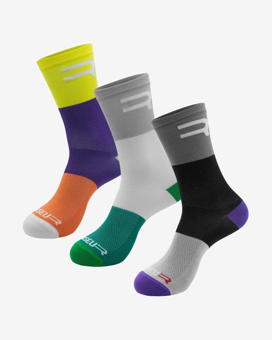 Pack meias Finisseur Pro Logo Roll Lines lilás amarelo verde cinza (3 pares)