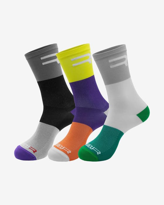Pack meias Finisseur Pro Logo Roll Lines cinza verde lilás (3 pares)