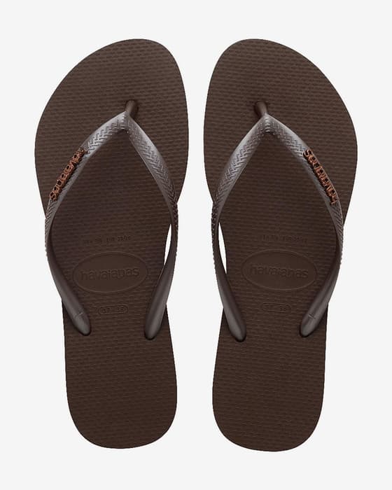 Havaianas Slim Logo Metallic Damen Flip-Flops dunkelbraun