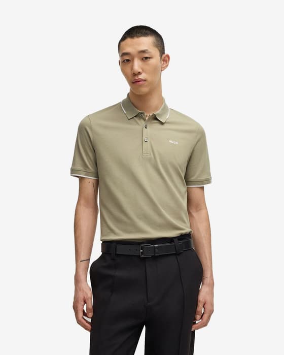 Polo HUGO Contrast Color manga corta beige