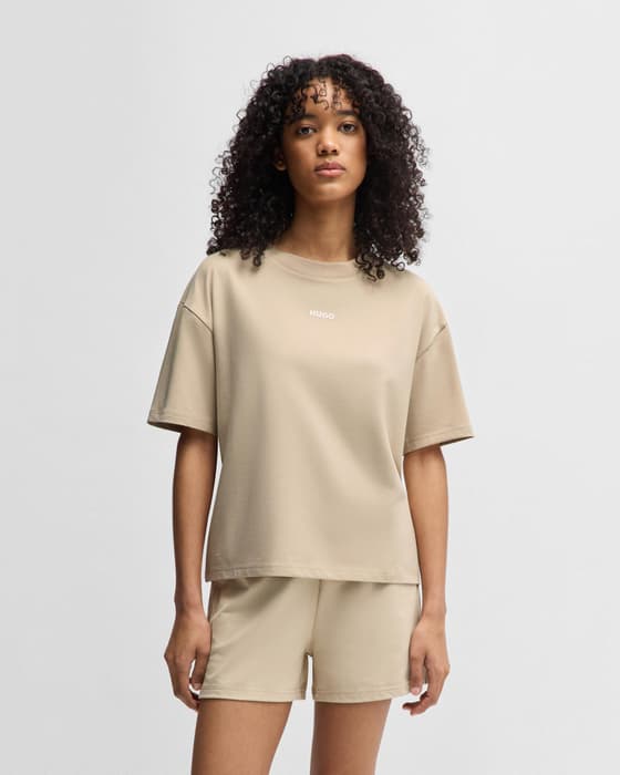 HUGO Shuffle Mid Logo Damen T-Shirt hellbeige
