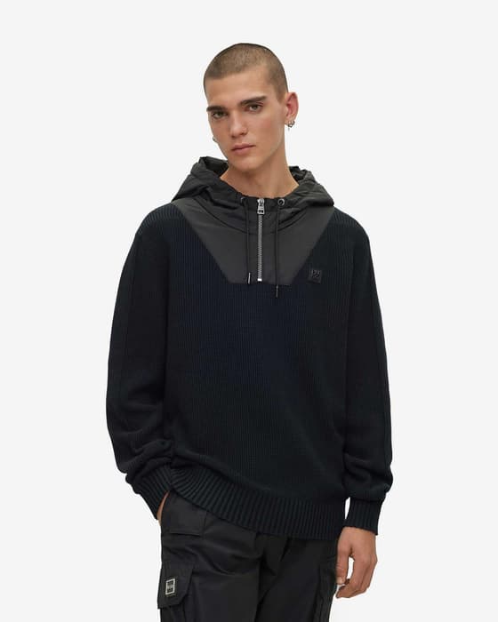 Sudadera con capucha HUGO Sibor Half Zip negro
