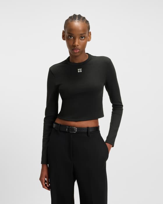 HUGO Crop Logo Long Sleeve T-Shirt Black Women