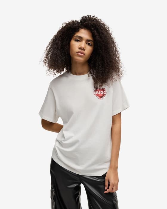 Camiseta HUGO Vintage Heart manga corta blanco rojo mujer