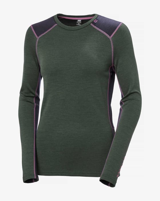 Helly Hansen Lifa Merino Midweight Crew Base layer top long sleeve chrome green Women