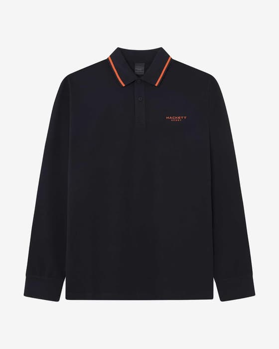 Polo Hackett Tipped manga larga negro naranja