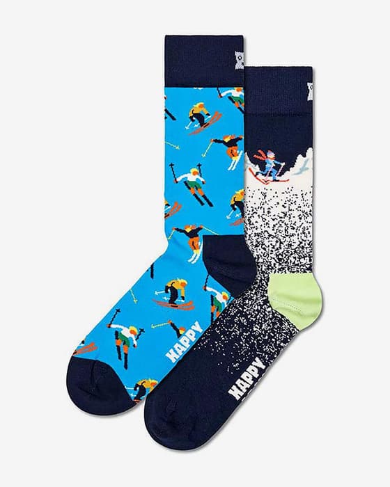 Calcetines Happy Socks Skiing Chalet azul celeste blanco (2 unidades)
