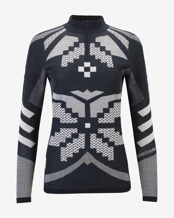 Maglia intima Kari Traa Faith Half-Zip manica lunga nero bianco grigio donna