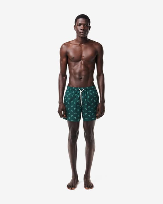 Kąpielówki Lacoste Monogram Crocodile ciemnozielone