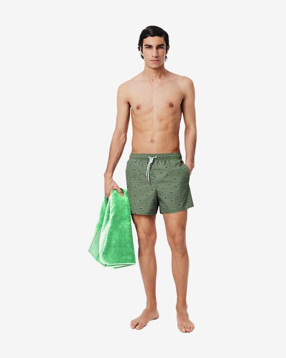 strój kąpielowy Lacoste Monogram Crocodile zielony khaki