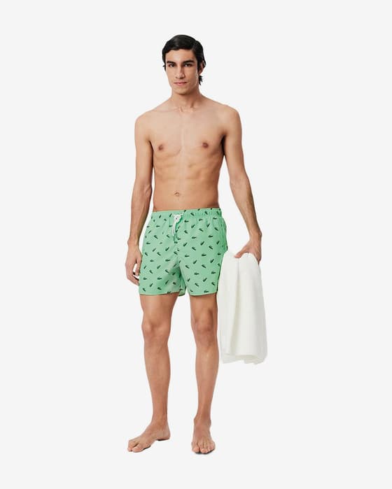 strój kąpielowy Lacoste Monogram Crocodile zielony jasny