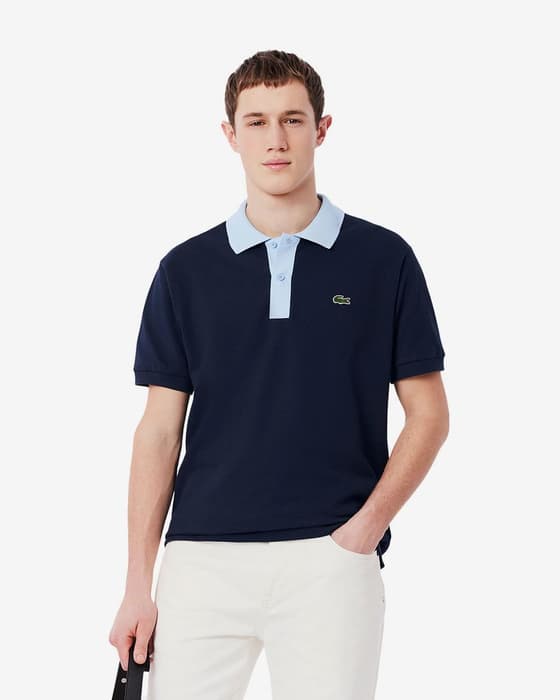 Polo Lacoste Classic Fit Contrast Collar L.12.12 manga corta azul marino