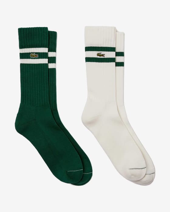 Calcetines Lacoste Stripe Contrasted verde blanco (2 pares)