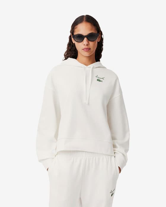 Sudadera con capucha Lacoste Fleece Logo blanco puro mujer