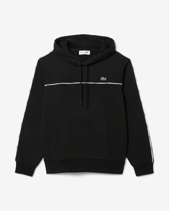 Sudadera con capucha Lacoste Classic Fit Logo Stripe negro puro