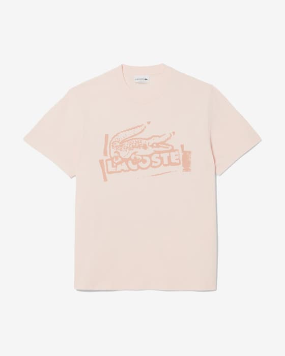 Lacoste Printed Cotton Short Sleeve T-shirt Light Pink