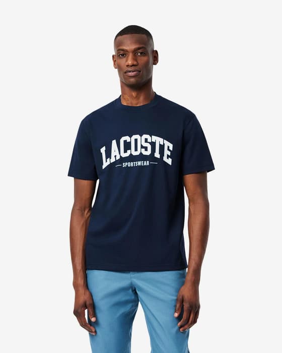 Camiseta Lacoste Cotton Logo manga corta azul marino blanco