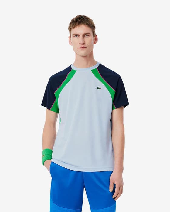 Lacoste Ultra Dry Colour-Block Tennis Short Sleeve T-shirt light blue green