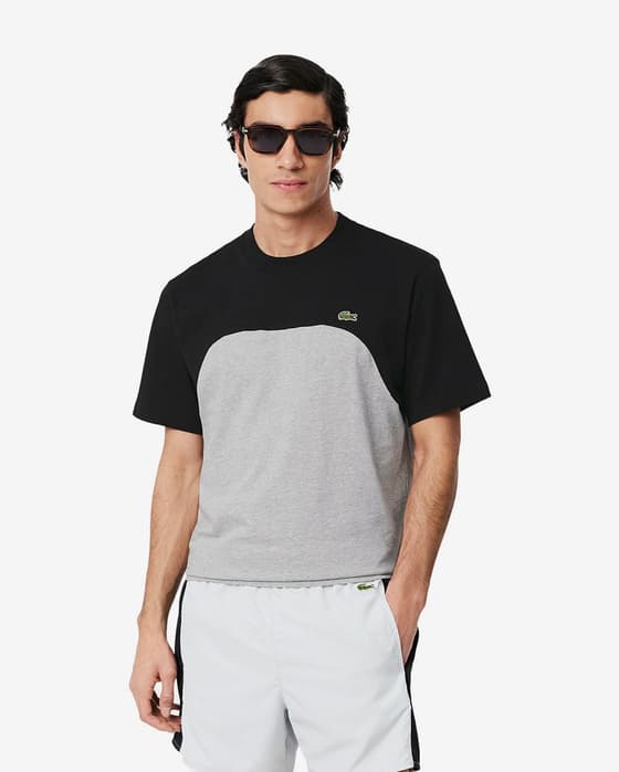 Camiseta Lacoste Cotton Jersey Colour-Block manga corta gris negro