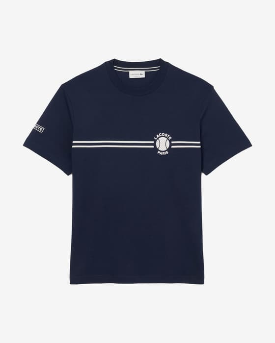 T-shirt Lacoste Printed Embroidered Cotton manche courte bleu marine blanc