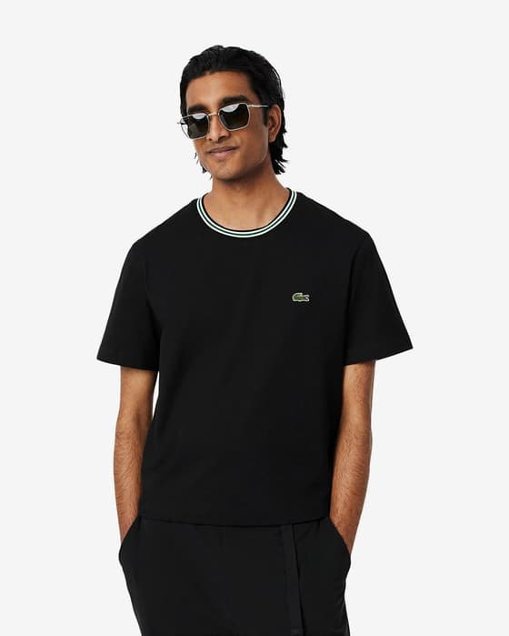 Camiseta Lacoste Regular Fit Ribbed Collar manga corta negro puro