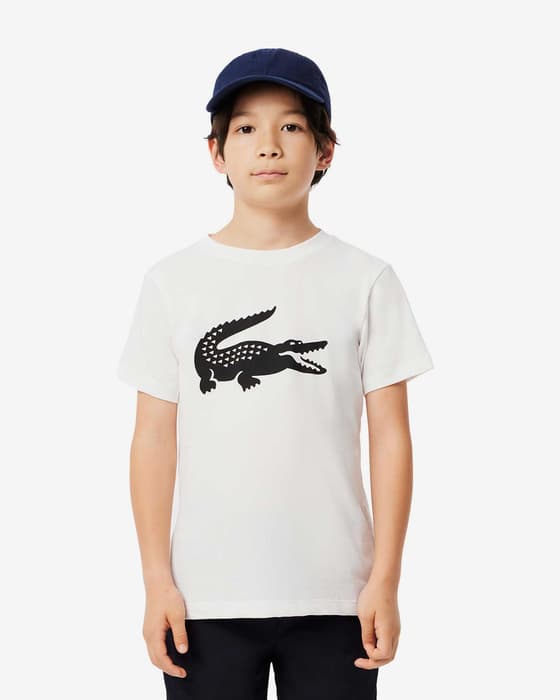 T-shirt Lacoste Color Logo manica corta bianco nero puro bambini