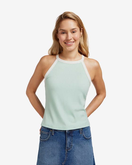 Camiseta Lee Cropped Halter sin mangas verde menta mujer
