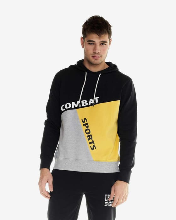Sudadera con capucha Leone 1947 Color Block Active negro amarillo gris