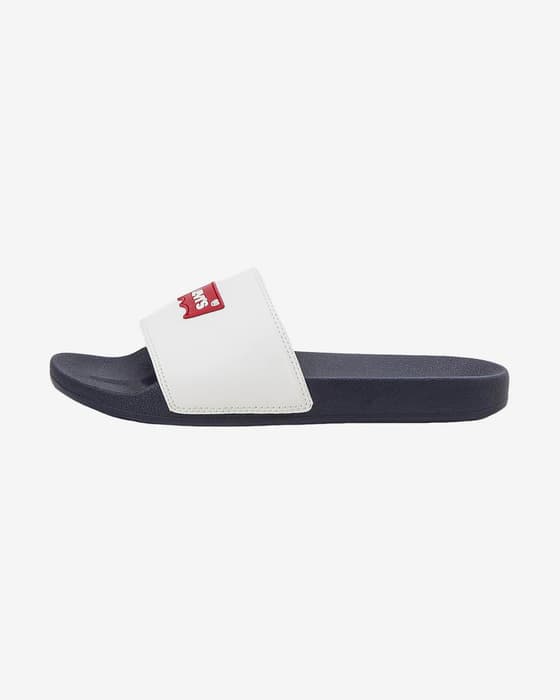Chinelos Levi's June Batwing Patch azul marinho branco vermelho.