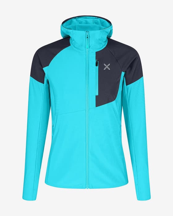 Chaqueta con capucha Montura Spitze Maglia azul pastel negro mujer