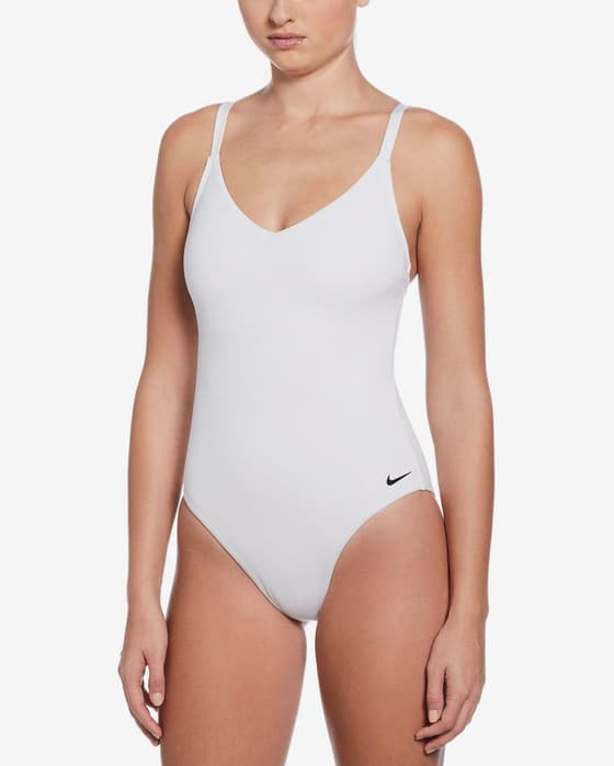 Maillot de bain Nike Swim Essentials une pièce col en V blanc pur femme