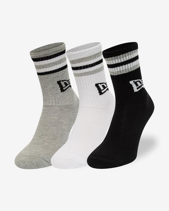 Calcetines New Era Retro Stripe Crew gris blanco negro (3 pares)